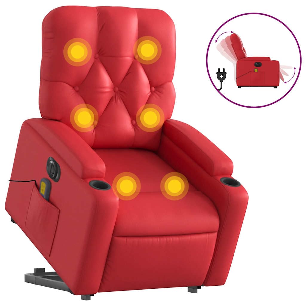 Sillón elevador reclinable eléctrico rojo de piel sintética con masaje por vibración y función de elevación automática para asiento cómodo y relajación total Este título