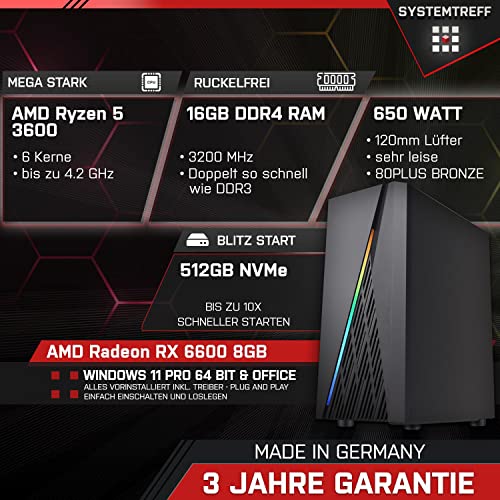 SYSTEMTREFF® Gaming Komplett PC Set AMD Ryzen 5 3600 6x4.2GHz | AMD Radeon RX 6600 DX12 | 512GB M.2 NVMe | 16GB DDR4 RAM | WLAN Desktop Paket Computer für Gamer, Gaming – Bild 3
