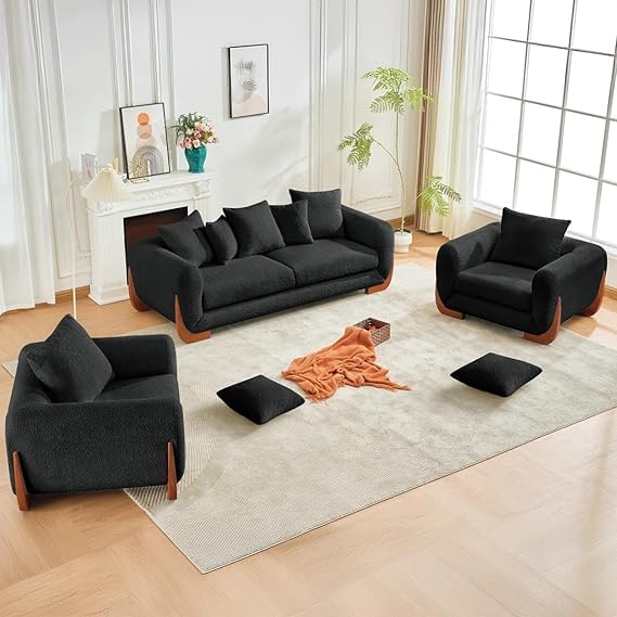 Image of A to Z Furniture Classic Chesterfield Sofa Set Luxury Chesterfield Sofa in for Home Living Room & Office (3+1+1=5 Seater Sofa Black)