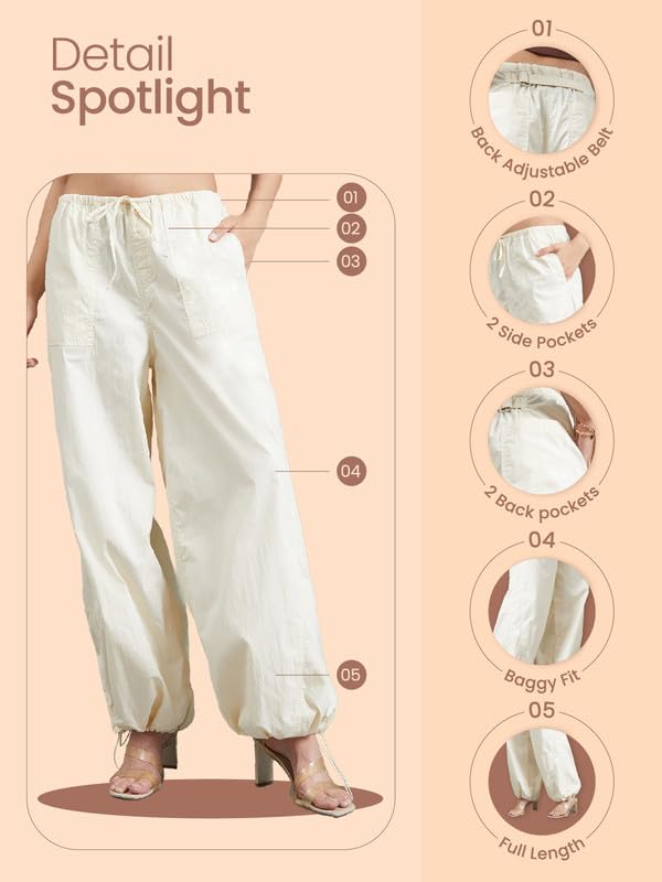 Image of GO COLORS Mostlysane Collection Cotton Parachute Pant for Women | Breathable, Mid Rise, 4 Pockets
