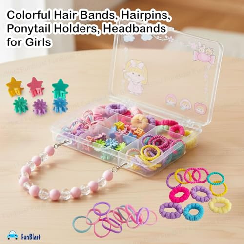 Image of FunBlast Hair Accessories Combo for Girls - Colorful Hair Bands, Hairpins, Ponytail Holders, Headbands for Girls, Toddlers, Multipurpose Kids Hair Accessories Set, Birthday Gift for Girl's (1074)