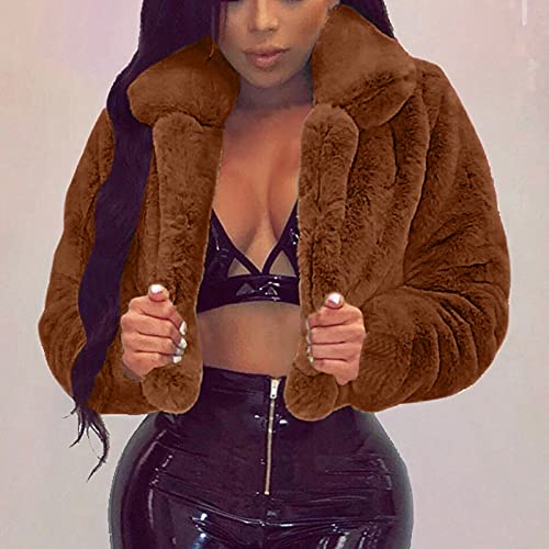 Sexy Crop Jackets For Women Winter Warm Fuzzy Fleece Outerwear Oversized Faux Fur Soft Coats Jacket Trendy Short Tops #TOP1