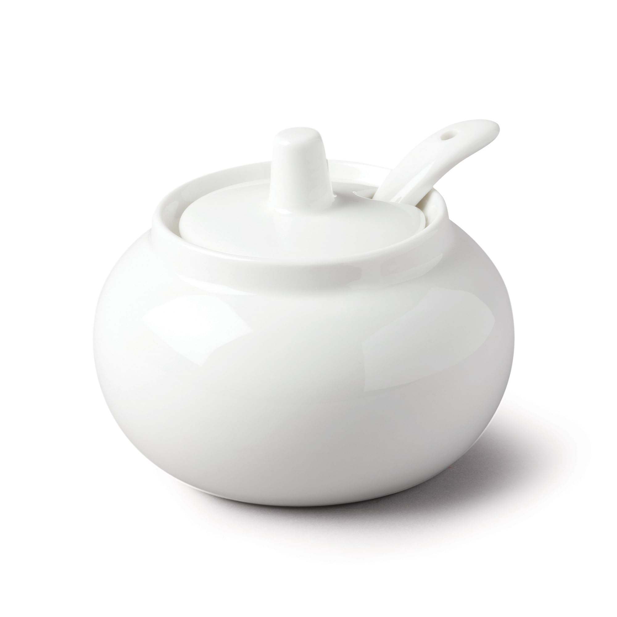 Wm Bartleet & Sons Porcelian Sugar/Jam Storage Pot with Spoon and Lid, Bellied Condiment Storage Jar, 10cm, White.