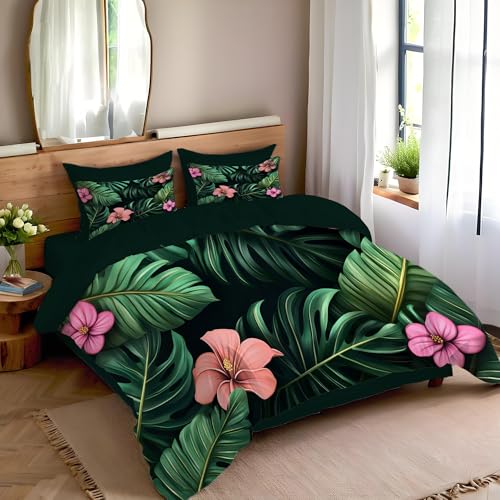 Ensembles de housse de couette avec taies d'oreiller vert monstera - 3
