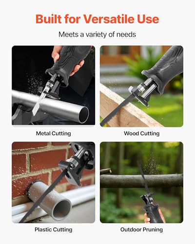 Image of VEVOR 7.5 Amp Corded Reciprocating Saw, 1-1 /8 inch Stroke Length, Power Reciprocating Saw with Variable Speed, 2800 SPM, 8 Blades & Bag Included, for Wood, Metal, and Plastic Cutting