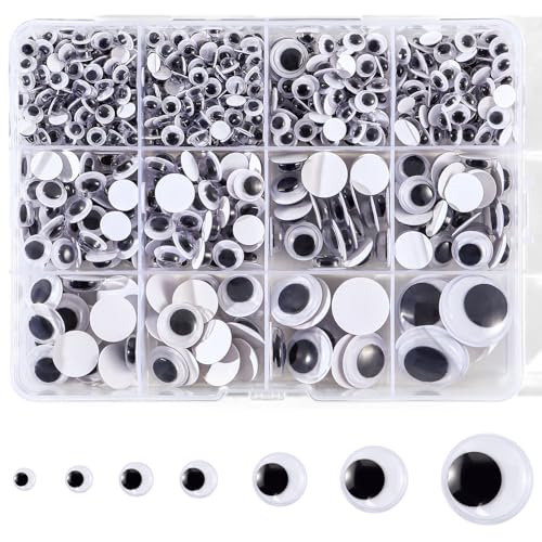 TEAMIOULING 784pcs Googly Eyes Self Adhesive Sticky Wiggle Googly Eyes 5mm 6mm 8mm 10mm 12mm 15mm 20mm Large and Small Googly Eyes for Crafts