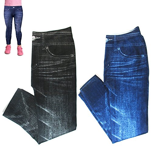 4 Girl Baby Skinny Pants Fit Pull on Leggings Jean Print Blue Black 3-5years S/M Legging Skinny Pull On Pants Size Small/Medium Fits 3T 4T 5T Slim Fit Back To School Black Trousers Blue Stockings Soft2