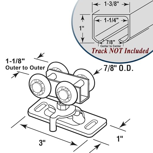 Image of 7 /8 inch Pocket Door Ball Bearing Quad Hangers Fit 7 /8 inch C.T.C. V Type Tracks, Upgraded N 7449 with Quick-Release, Min. 1 inch Thick Doors, 2 Pack