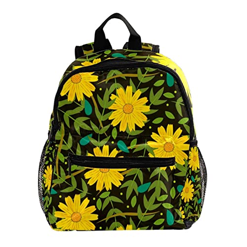 Sac à dos petit format fleurs jaunes robuste 30,5 cm conçu en toile durable pour l'école