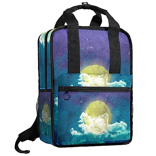 Sac à dos lune et espace multicolore pour garçons et filles 35,5 cm avec bretelles réglables