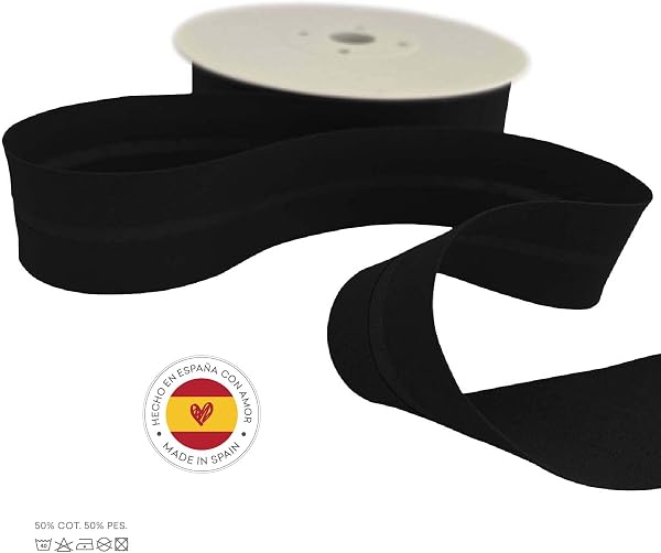 TEXTEX = Bies de 20mm de Ancho. 50% Algodón y 50% Poliéster. Pieza de 10m - (Negro) - 4