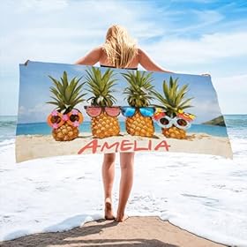 Personalized Beach Towel with Name - 30 x 60in Customized Summer Microfiber Pool Towel for Adults - Soft, Quick Drying, Sand Free, Lightweight, Personalized Gifts for Women Kids Men Lover (Pineapple) 51tWsP1lP8L. SS280