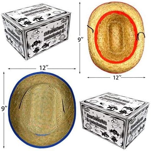 Miniatura 7 de 12unidades de sombreros de paja de vaqueros con bandanas 6 de colorrojo y 6de color azul como regalos para fiestas