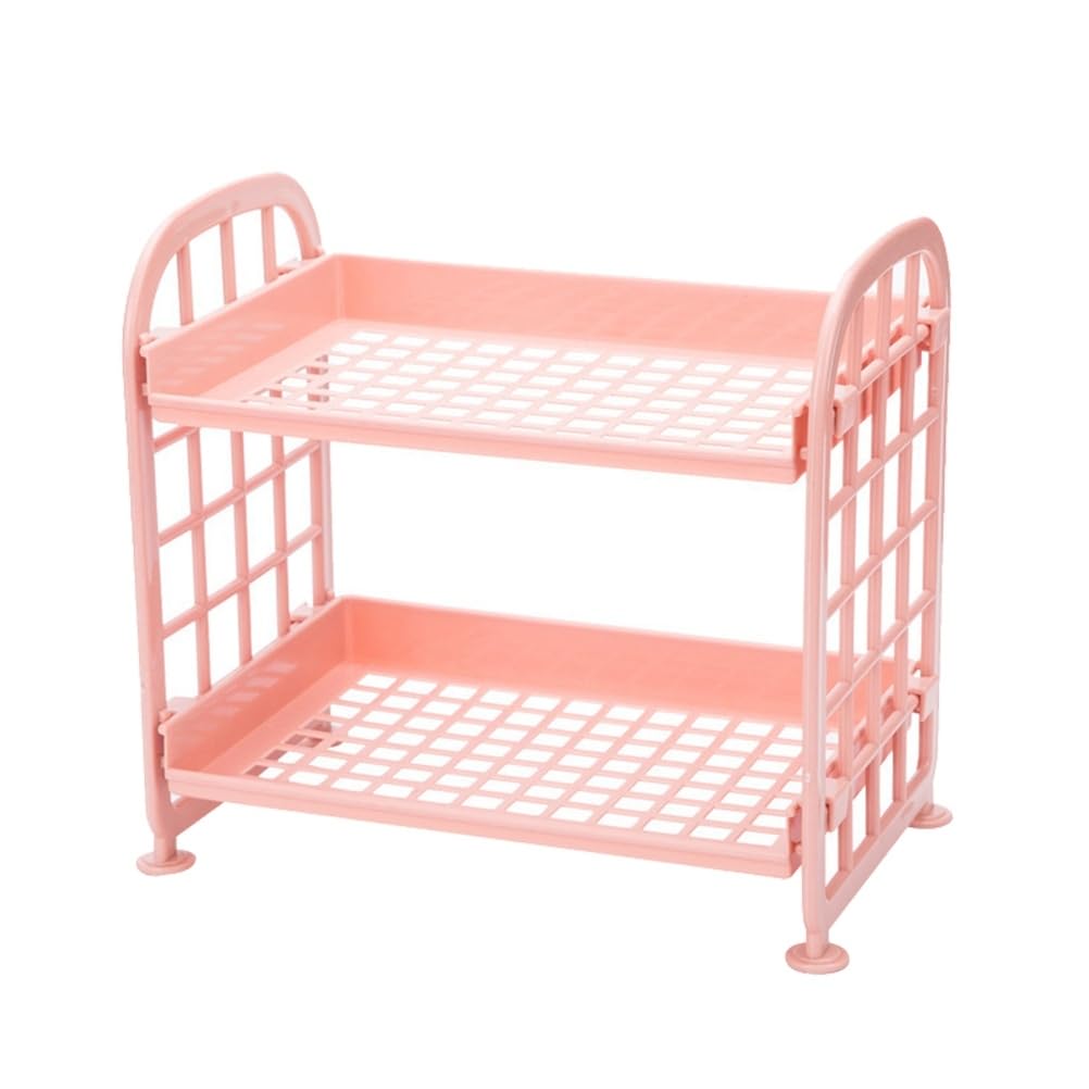 Alipis 2 Layers Plastic Storage Rack Kitchen Bathroom Countertop Organizer Shelf for Shampoo Soap Toiletries Easy Installation Space Saving