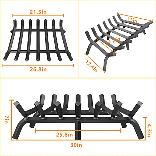 image for Mr IRONSTONE Fireplace Grate 30 inch Solid Steel Heavy Duty Firewood L