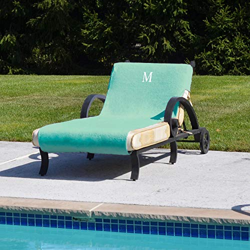 Authentic Hotel and Spa Authentic Turkish Cotton Monogrammed Aqua Green Towel Cover for Standard Size Chaise Lounge Chair Aqua, Aqua H