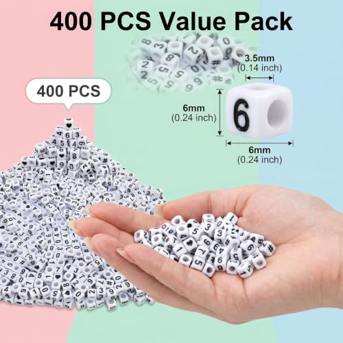 Image of Amaney 400pcs Number Beads Square White Acrylic 6x6mm Mixed Number Beads Acrylic Plastic Cube Shape Loose Beads