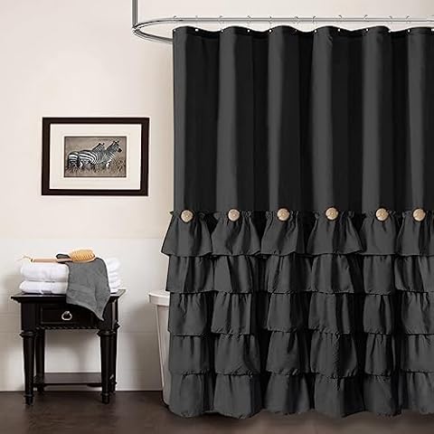 Seasonwood Black Ruffle Shower Curtain Cover