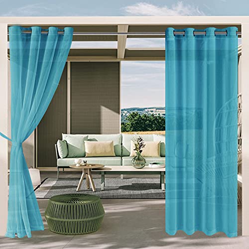 Dwcn Outdoor Sheer Curtains For Patio - Semi Voile Waterproof Sheer Curtains For Gazebo, Pergola, Porch, Set Of 2 Window Curtain Panels With 2 Tieback Ropes, 52 X 120 Inches Long, Turquoise #TOP6