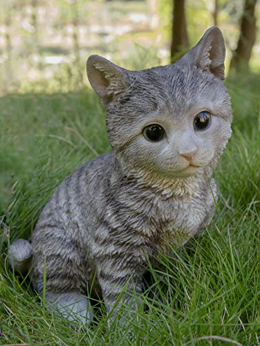 Figura Estatua Gato Gris Sentado Cabeza Inclinada