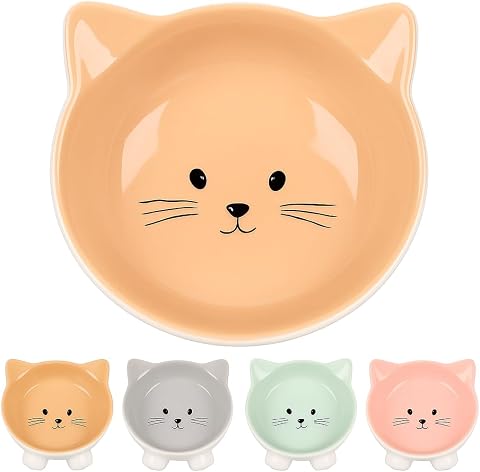 Flamingo Fl Puzı Kedi Kulaklı Desenli Seramik Mama Ve Su Kabı, 125Ml, Bej