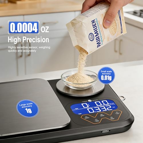 Image of Rechargeable Digital Dual Platform Kitchen Scales Weight, 11 lb Large & 1.1 lb Mini with Two Precisions Food Scale for Sourdough Bread, Baking and Cooking with 3 Units Tare, Accumulation Functions