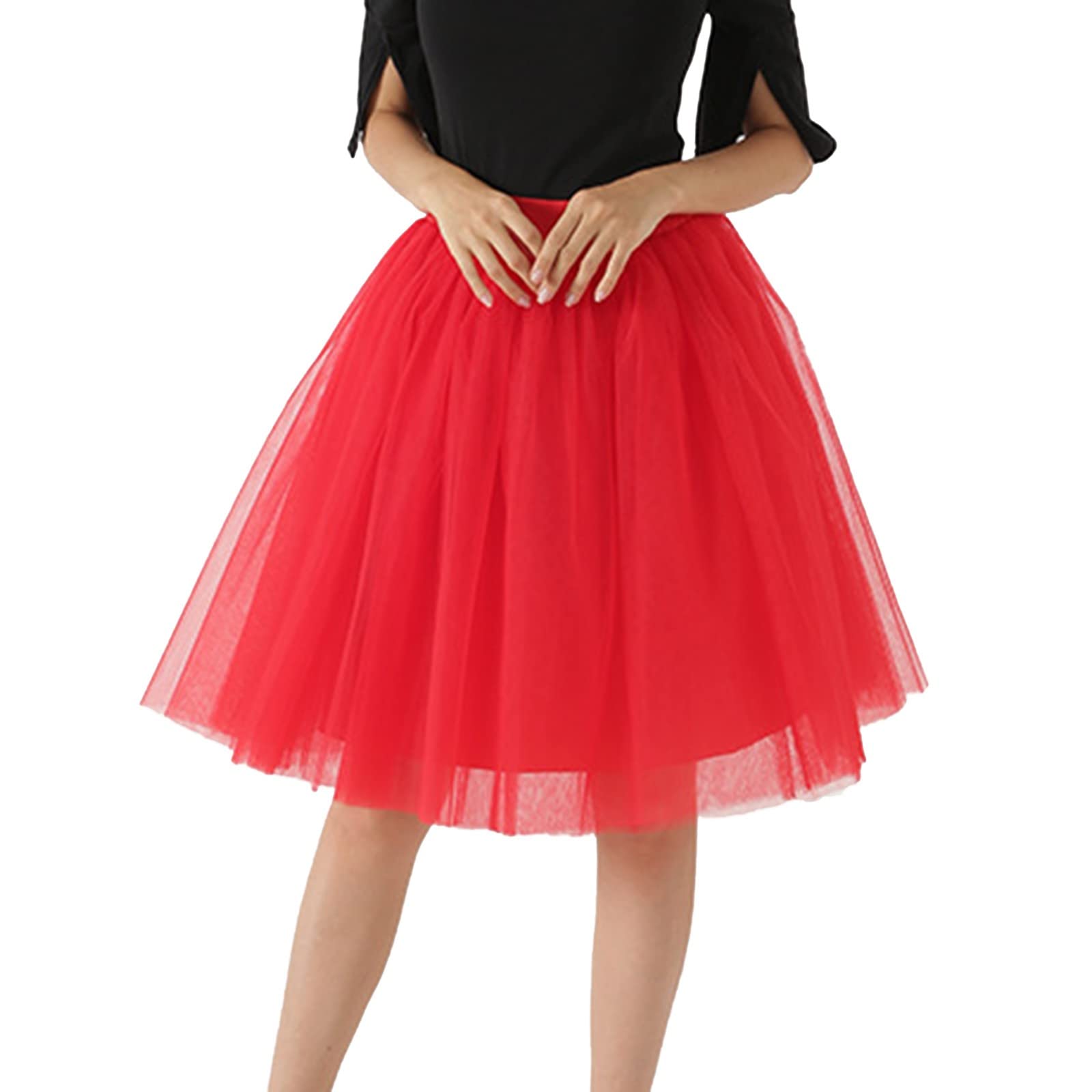 Women's Wine Red Tulle Skirt - Knee-Length A-Line Puffy Tutu For Party, Prom, Special Occasions