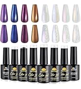 EBANKU 8PCS Pearl Gel Nail Polish Set Pearlescent Shell Gel Polish Blue Pink Purple Gold Shimmer ...