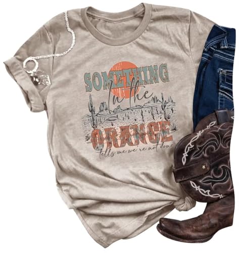 Western Cowboy Vintage Graphic Shirts for Women Cowgirl Country Music Concert Tshirts Funny Retro Rodeo Tops(Large Cream Grey)