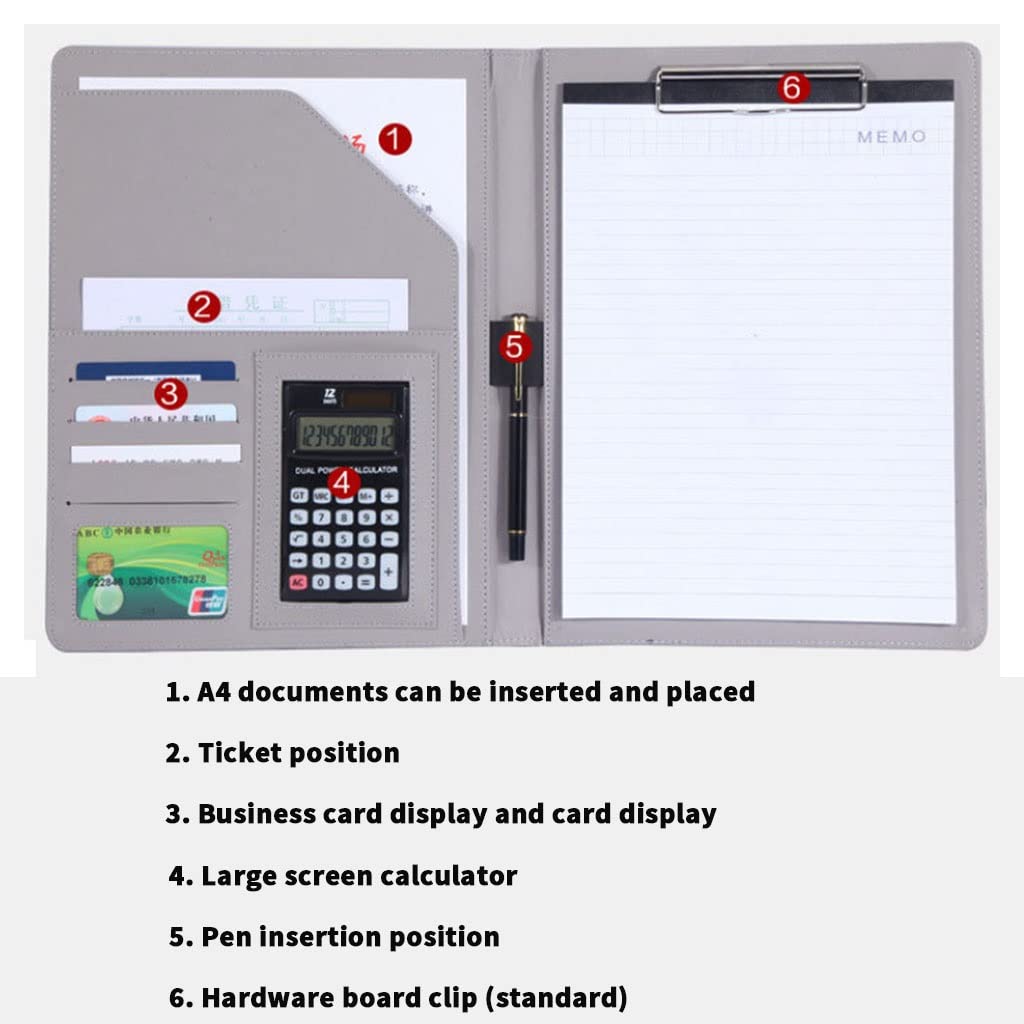 Skórzany notatnik biznesowy z podkładką w formacie Letter, segregator A4 do teczki organizera, CV na rozmowę kwalifikacyjną(Brown,8digit calculator)