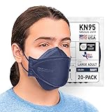 BNX 20-Pack KN95 Face Masks, Disposable Particulate KN95 Mask Made in USA, Tri-Fold Cup/Fish Style (20 Pack) (Earloop) (Model: EF95) Navy
