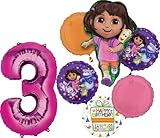 Anagram Dora's 3rd Birthday Party Supplies Foil Balloon Bouquet Decorations