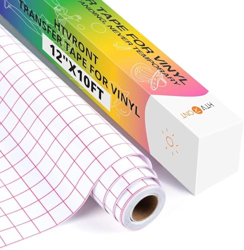 HTVRONT Clear Vinyl Transfer Tape Roll 12 x 10FT (30.5cm x 305cm) Medium Tack Red Grid Transfer Tape for Cricut Silhouette Cameo No Residue Vinyl Transfer Paper for DIY Crafts Cups Windows Stickers