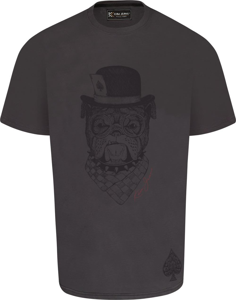 Kam Men's Grey Jeanswear Bulldog Card Graphic Print Ss T-Shirt - 8XL