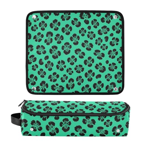 Case de viaje 2-en-1 para rizadores con tapete resistente al calor, impermeable, organizador para herramientas de cabello como planchas y rizadores, estampado Leopardo Verde miniatura 3