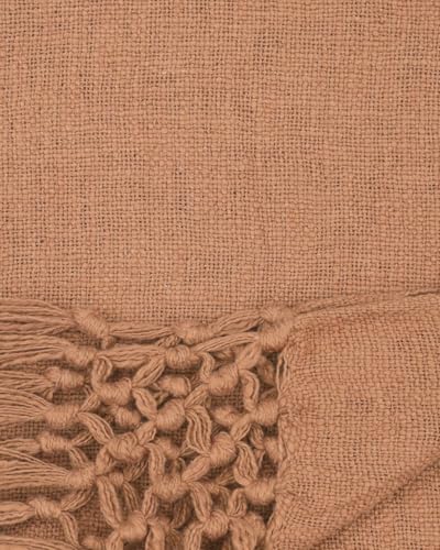 Image of HAKAM Cotton Throw Blanket with Macrame Tassels for 3 Seater Sofa | Ideal for Your Home, Living Room, Sofa, Bed, Chair, Picnic & Used for Gift - 50X70 inch | Light Orange (Small Single)
