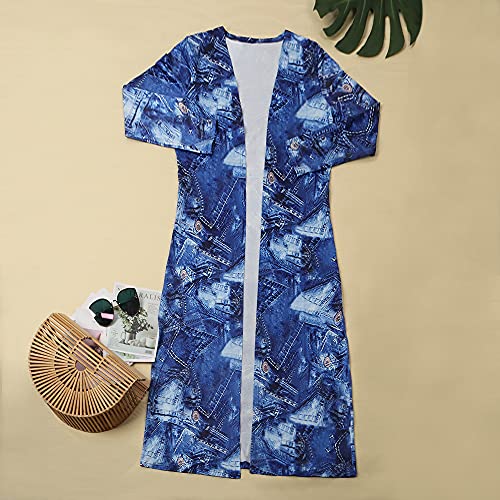 Image of Womens Fashion Printed Long Cardigans 2 Piece Outfits,Long Sleeve Coat and Trousers Set