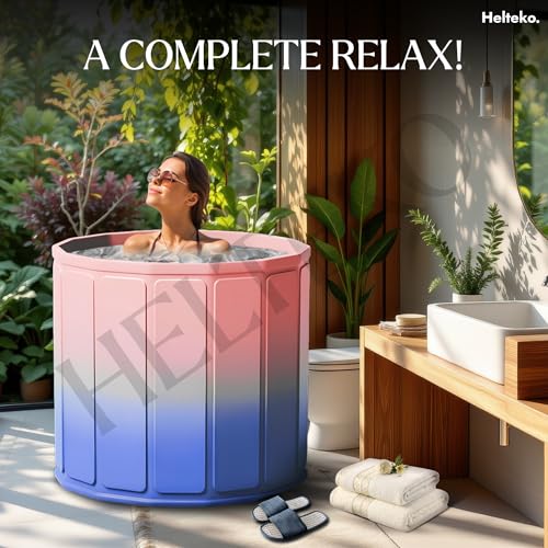 Image of Helteko Bath Tub for Adult for Bathroom, Foldable Tub for Home Use with Drainage Hole, Thickened Insulated Ice Bath Tub, Inflatable BathTub for Adults, Ice BathTub for Adults (Pink-Purple)