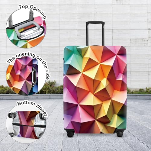Image of Abstract Geometric Luggage Cover, 3D Gradient Polygons Waterproof Anti-Scratch Suitcase Protector, Modern Travel Case
