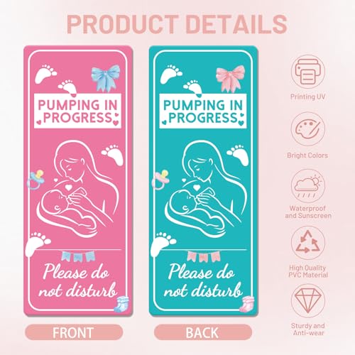 Image of Breast Feeding Door Hanger Sign - 1 Pack Pumping in Progress Door Sign Double Sided PVC Do Not Disturb Signs for Home Nursery Baby Room 9″x4″