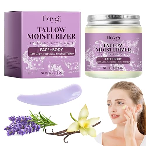 Hidratante Sebo Res para Cara y Cuerpo, Bálsamo Corporal con Sebo, Crema Facial para Cuidado Piel con Sebo Res, Contiene Vainilla y Lavanda, con Cuchara Creciente (Morada)