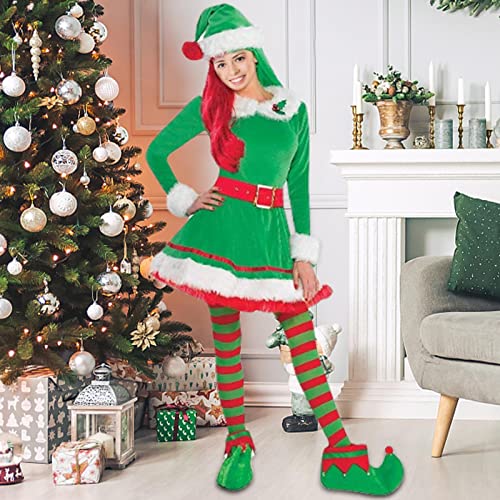 Trajes Sexy Elf Feminino, Vestido Cosplay Halloween, Vestidos clássicos de impressão 3D verde vermel