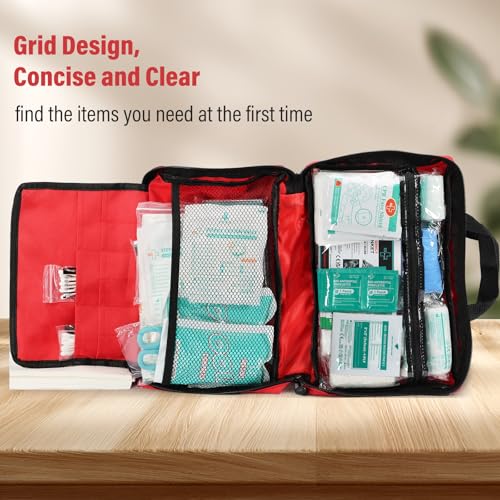 380 Pieces Deluxe First Aid Kit Compact Trauma Medical Kits with Assorted Bandages, Instant Cold Pack, Emergency Blanket for Home, Travel, Camping, Vehicle, Emergency Kits(Red) - Image 5