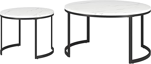 Miniatura 5 de Henn&Hart Mitera Mesas de café, 36 pulgadas de ancho, bronce ennegrecidomármol sintético