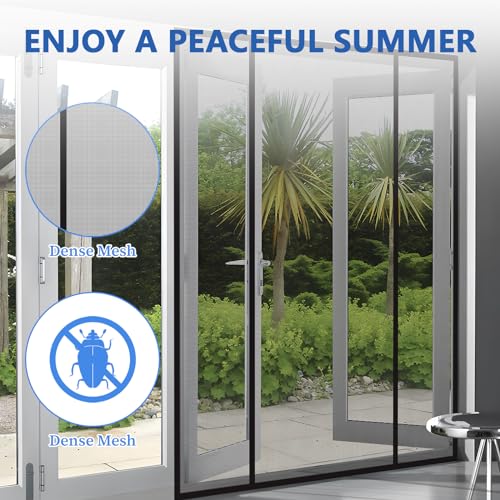 LALAGO Fliegengitter Tür Magnet, 160x210cm, Fliegengitter Balkontür Magnet, Doppeltür, Ohne Bohren, Katzenkrallen Sicher, Stärkere Magneten, Insektenschutz Tür für Balkontür Kellertür Terrassentür