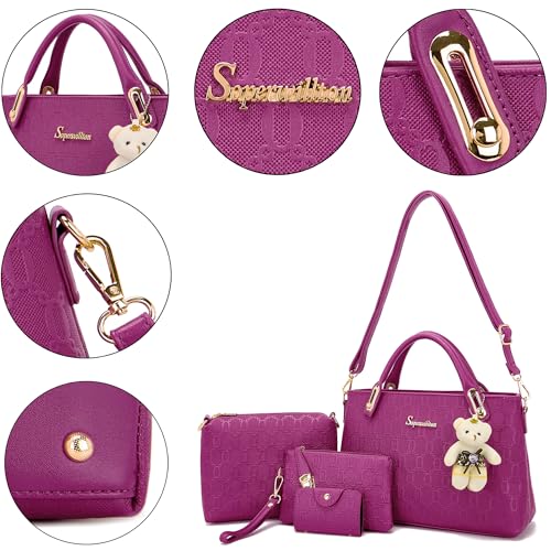 Image of Purse for Women Fashion Medium Shoulder Bag Crossbody Handbag Set 4PCS | Stylish Style,Chain Texture Design,with a Crossbody Strap,4-in-1 Multi-Style Purse Set