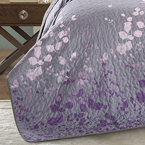 Masterplay 3-Piece Fine Printed Quilt Set, Bedspread Coverlet Full Size (Double) Bed Cover (Dark Grey, Purple Gradient, Vine) #TOP3
