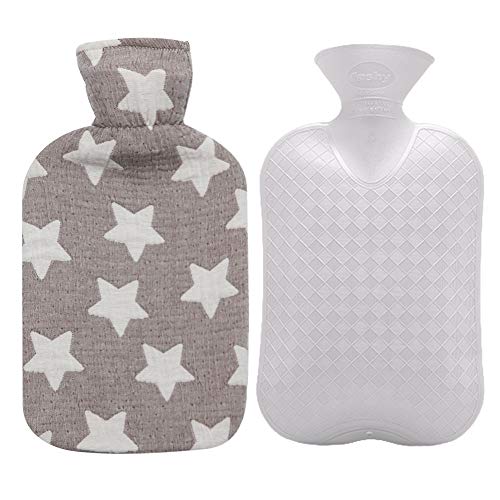 Fashy Hot Water Bottle with Star Pattern Cotton Cover (Brown,67oz)