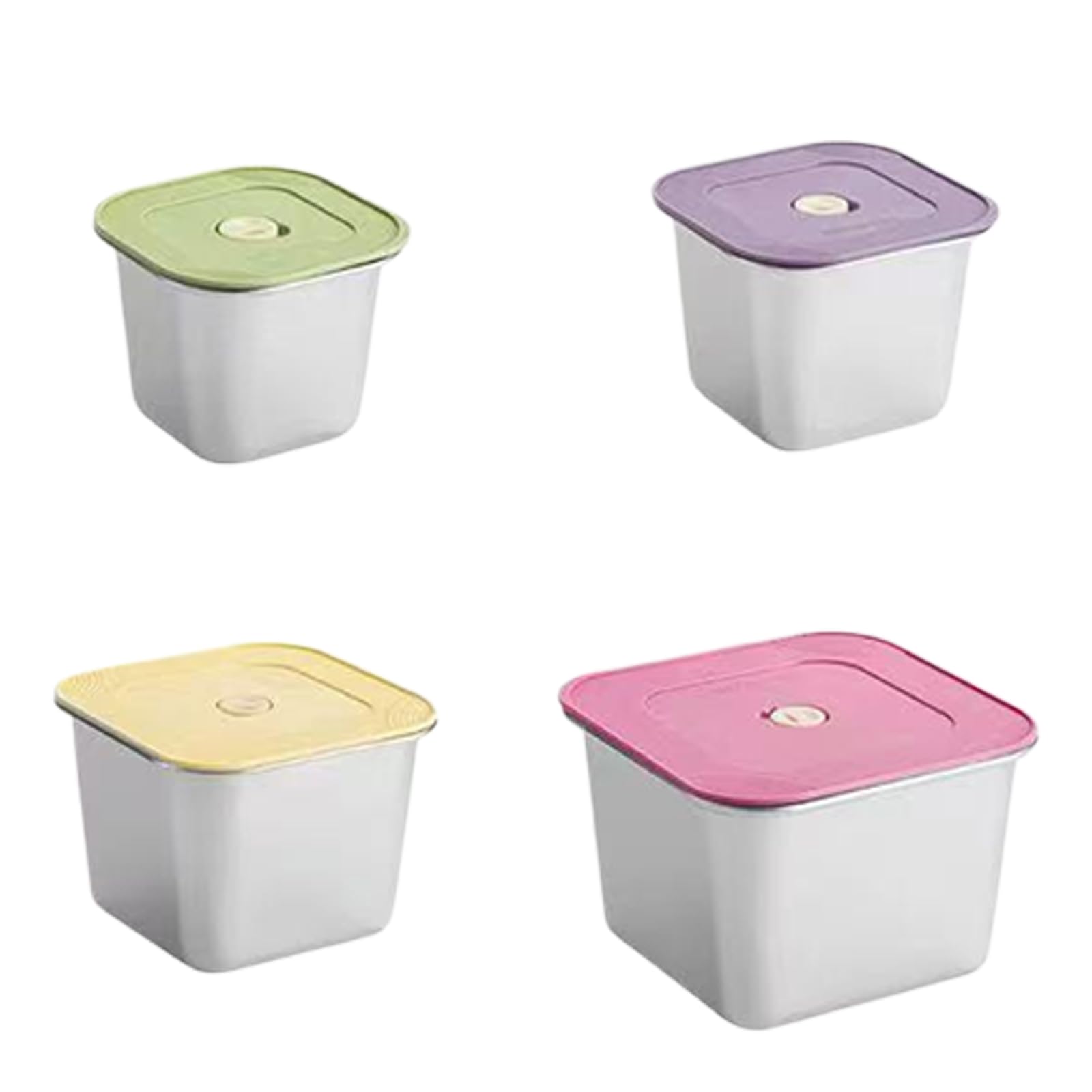 Juego de contenedores de almacenamiento de alimentos de cocina, 4 piezas de loncheras cuadradas de acero inoxidable con tapas para clasificar bocadillos en casa Cajas de almacenamiento de alimentos de