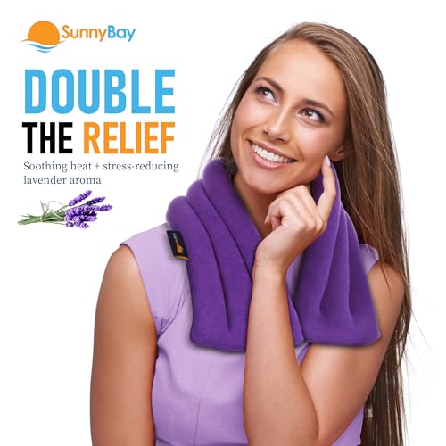 Image of SunnyBay Lavender Microwave Heating Pad, 26 inch Long Microwavable Neck Wrap & Heat Pack for Moist Hot Therapy, Heated Neck Warmer for Neck, Shoulder & Back Pain Relief, Flaxseed Filling, 26x6, Purple